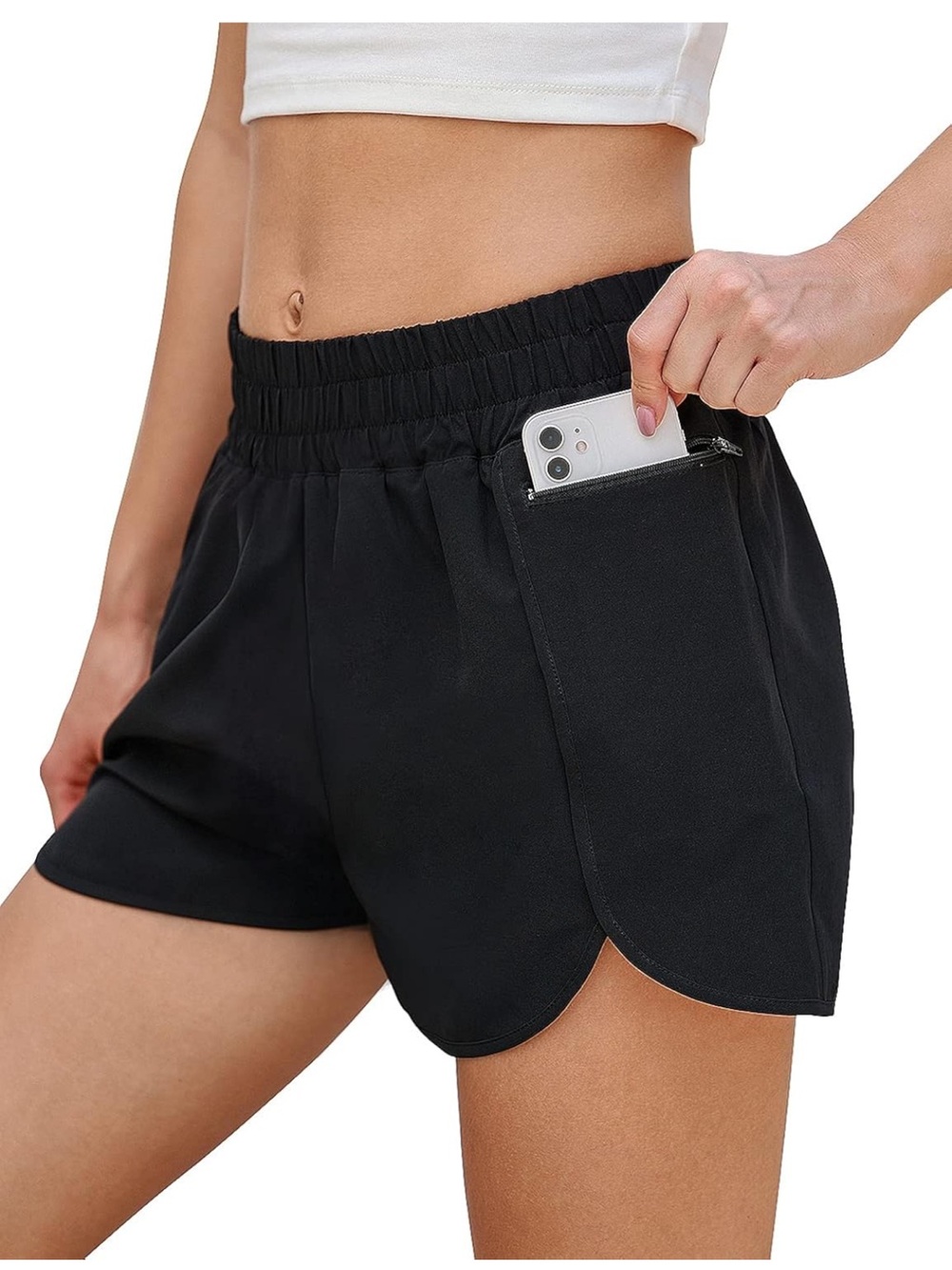 Women’s Black Athletic Shorts with Side Zip Pocket